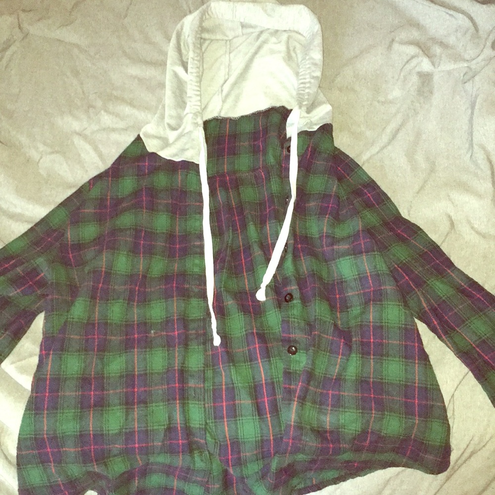 Drawstring Plaid Hooded Jacket